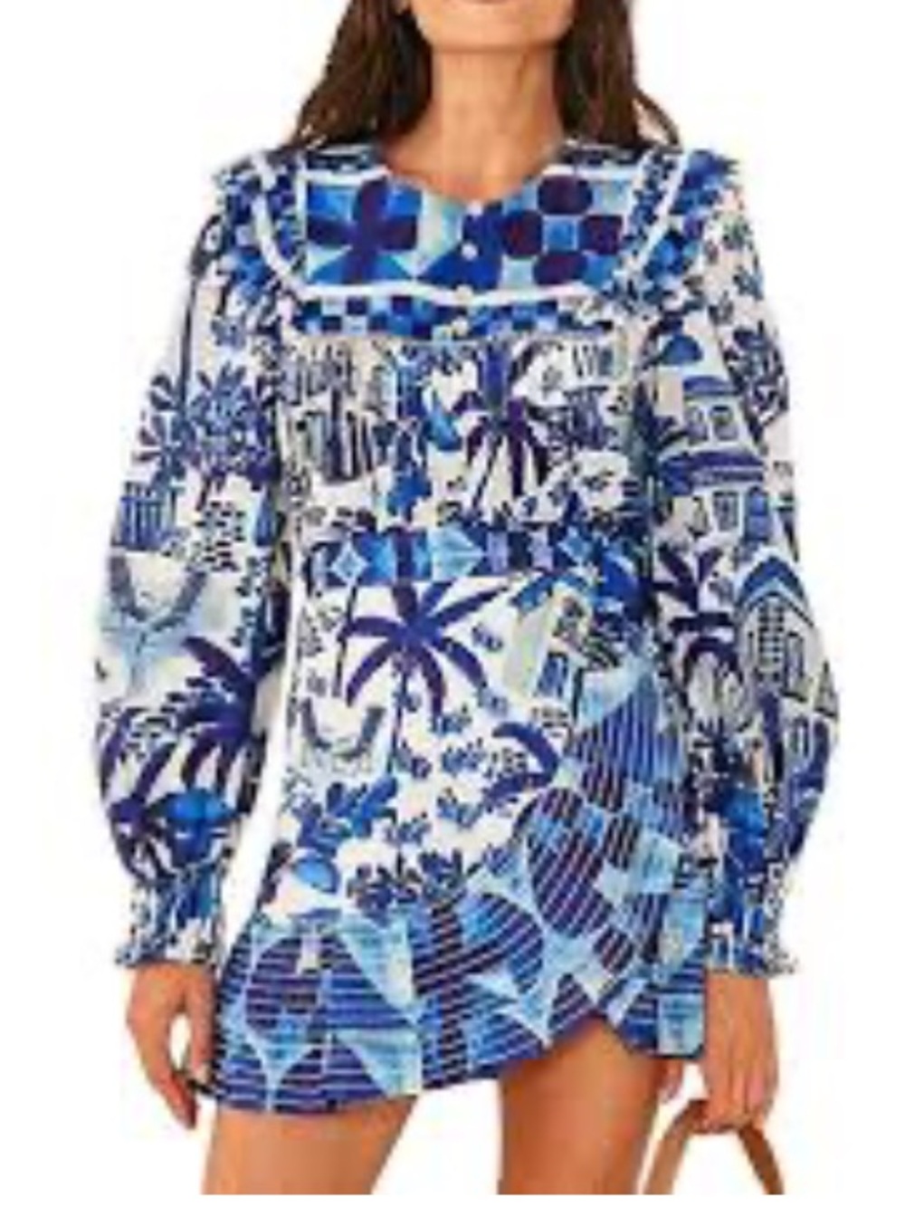 FARM Rio Sweet Rio Mix Print Set Blouse Skirt Tropical Ruffle Lace Blue White M - Picture 4 of 16